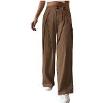 Pantalons en lin marron inspirations zen Taille S plus size look casual pour femme 