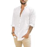 Chemises blanches sans repassage à manches longues col henley Taille 3 XL plus size look casual pour homme 