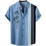 Chemises bleu marine à carreaux en coton sans repassage à manches courtes à col rond Taille L plus size look casual pour homme 