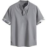Chemises grises à carreaux en coton sans repassage à manches courtes Taille 5 XL plus size look casual pour homme 