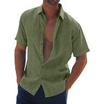 Chemises de nuit vert clair à rayures en velours à manches longues à manches longues à col rond Taille L plus size look casual pour homme 