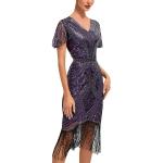 Robes de soirée longues de mariée violettes à franges midi à manches longues Taille S plus size look fashion pour femme 