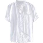 Chemises blanches à carreaux à volants en lin à manches courtes Taille 5 XL look casual pour homme 