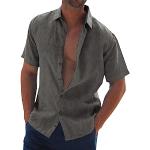 Chemises pour la fête des pères kaki à carreaux en coton sans repassage à manches courtes à col en V Taille XXL plus size look casual pour homme 