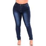 Jeans droits bleues foncé à carreaux en lycra à strass stretch Taille 3 XL plus size look gothique pour femme 