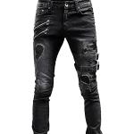 Jeans droits noirs en velours délavés stretch Taille L plus size look casual pour homme 