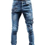 Jeans droits bleus en velours délavés stretch Taille L plus size look casual pour homme 