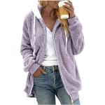 Vestes d'hiver violettes en peluche à capuche Taille L plus size look casual pour femme 