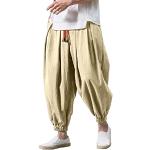 Pantalons en lin kaki respirants Taille 4 XL plus size look casual pour homme 