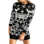 Pulls en laine pour fêtes de Noël d'automne noirs à col rond Taille XXL plus size look sportif pour femme 
