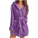 Peignoirs en éponge d'automne violets en flanelle à capuche Taille XL plus size look fashion pour femme 