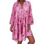 Robes à imprimés roses à effet léopard mi-longues à manches trois-quart à col en V Taille 5 XL look casual pour femme 
