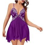 Pyjamas combinaisons de bal de promo violets en fil filet Taille 3 XL look sexy pour femme 