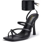 Sandales à talons noires à talons aiguilles à bouts carrés à lacets Pointure 40 look fashion pour femme 