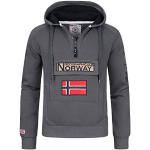 Geographical Norway GYMCLASS Men - Sweat Capuche Poche Kangourou Homme - Sweatshirt Logo Homme Pull Hood Veste - Sweat Shirt Hoody Chaud Manches Longues - Hoodie Sport Regulier (Gris FONCÉ S)