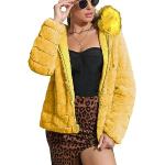 Doudounes réversibles jaunes en fourrure coupe-vents avec col en fourrure Taille XXL look fashion pour femme en promo 