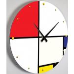 Giallobus - Horloge de Ligne Basic - Piet Mondrian - Composition n. 9 avec Rouge Bleu et Blanc - Bois MDF - Basic 30x30 - Mécanisme Silencieux - Prêt à accrocher - Modernes