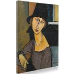 Giallobus - Impression sur Toile - Amedeo Modigliani - Jeanne Hebuterne avec Chapeau - Toile à Cadre Standard - 70x100 - Prêt à accrocher - Peintures Modernes pour la Maison