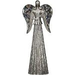 Statuettes d'anges Gilde argentées en métal à strass de 60 cm 