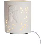GILDE Lampe Porcelaine Ellipse Couple de hiboux Lampe de Table, Porcelaine, Blanc, Hauteur 28 cm