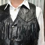 Vestes vintage noires patchwork en cuir de buffle à franges 