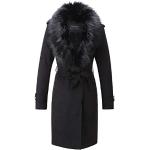 Vestes longues d'hiver noires en fourrure coupe-vents avec col en fourrure Taille XL look sexy pour femme en promo 