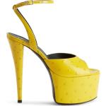 Sabots Giuseppe Zanotti jaunes à logo en cuir en cuir à talons aiguilles à bouts ouverts pour femme 