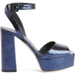 Sandales à talons Giuseppe Zanotti bleues lamées en tissu à bouts carrés pour femme en promo 