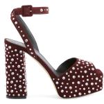 Sandales à talons Giuseppe Zanotti rouge bordeaux en daim à strass à bouts carrés pour femme en promo 
