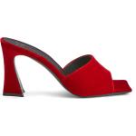 Sandales à talons Giuseppe Zanotti rouges à logo en velours à bouts carrés pour femme en promo 