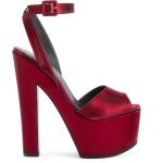 Sandales à talons Giuseppe Zanotti rouge bordeaux lamées en tissu à bouts ouverts pour femme en promo 