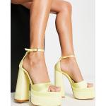 Sandales à talons jaune citron en tissu à bouts ouverts Pointure 39 pour femme en promo 