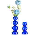 Vases en verre bleues foncé à fleurs en verre à motif fleurs en lot de 2 art déco 