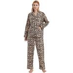Chemises de nuit longues marron à effet léopard en coton Taille M look fashion pour femme en promo 