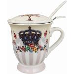 GMMH Tasse à thé avec couvercle, cuillère et passoire en porcelaine pour thé en vrac ou sachet (couronne)