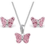 Pendentifs en argent roses en cristal à motif papillons look fashion pour fille 