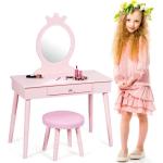 GIANTEX Coiffeuse Enfant Fille en Bois avec Tabouret & Tiroir, Table  Maquillage avec Miroir pour Enfants