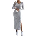 Robes en maille grises à manches longues à col en U Taille M look fashion pour femme en promo 