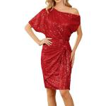 Robes de cocktail rouges à sequins midi à manches courtes Taille L look fashion pour femme 