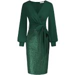 Robes de soirée longues vert foncé à effet froissé à sequins à manches longues Taille L look fashion pour femme 