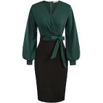 Robes de cocktail vertes à effet froissé à manches longues Taille XS pour femme 