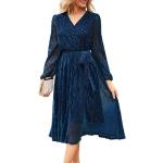 Robes de soirée longues bleu roi à pois à paillettes midi à manches longues Taille XL look fashion pour femme 