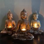 Statuettes en bronze grises en résine à motif Bouddha de 20 cm 