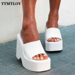 Sandales à talons blanches à talons compensés avec un talon entre 5 et 7cm plus size look sexy pour femme 