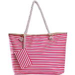 DonDon Grand sac de plage avec fermeture à glissière Sac shopping à bandoulière rayé blanc rose