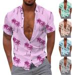 Chemises hawaiennes saison été roses en fibre synthétique à manches courtes Taille M look fashion pour homme 
