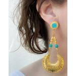 Boucles d'oreilles dorées en or à clous ethniques 24 carats style ethnique pour femme 