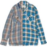 Chemises Greg Lauren bleues patchwork à franges à carreaux à manches longues Taille XS pour homme 