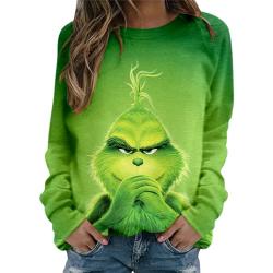 Sweatshirt motif Grinch pour femmes, avec manches longues, col rond, créatif et décontracté, pour l’automne, Noël, XXL