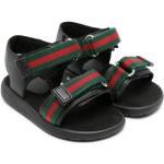 Sandales plates de créateur Gucci noires en cuir de veau à bouts ouverts à scratchs Pointure 25 